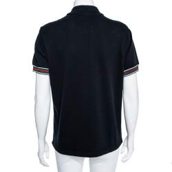 Pre Owned Gucci Black Cotton Pique Web Stripe Trimmed Polo T-Shirt XL