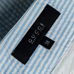 Gucci Blue & White Pinstriped Seersucker Cuffed Bermuda Shorts S