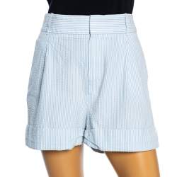 Gucci Blue & White Pinstriped Seersucker Cuffed Bermuda Shorts S