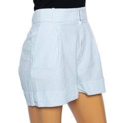 Gucci Blue & White Pinstriped Seersucker Cuffed Bermuda Shorts S