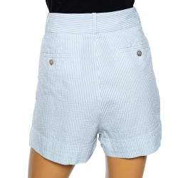 Gucci Blue & White Pinstriped Seersucker Cuffed Bermuda Shorts S