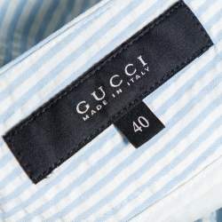 Gucci Blue & White Pinstriped Seersucker Cuffed Bermuda Shorts S