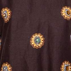 Pre Owned Gucci Brown Paisley Printed & Embellished Detail Linen Dress S 