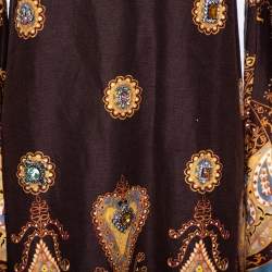 Pre Owned Gucci Brown Paisley Printed & Embellished Detail Linen Dress S 