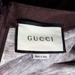 Pre Owned Gucci Brown Paisley Printed & Embellished Detail Linen Dress S 