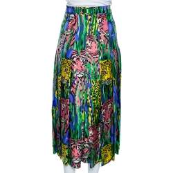 Gucci Multicolor Feline Garden Printed Silk Pleated Midi Skirt M