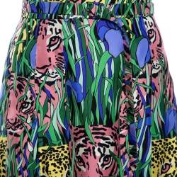 Gucci Multicolor Feline Garden Printed Silk Pleated Midi Skirt M