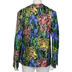 Gucci Multicolor Feline Garden Printed Silk Notch Collar Shirt M