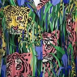 Gucci Multicolor Feline Garden Printed Silk Notch Collar Shirt M