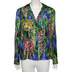 Gucci Multicolor Feline Garden Printed Silk Notch Collar Shirt M