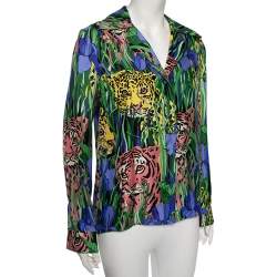 Gucci Multicolor Feline Garden Printed Silk Notch Collar Shirt M