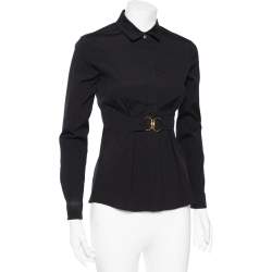 Gucci Black Cotton Belted Waist Detail Button Front Shirt S