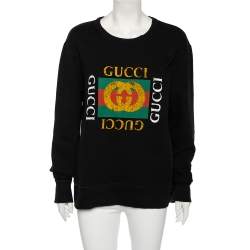 Gucci Black Distressed Cotton Logo Printed Long Sleeve Sweatshirt