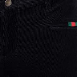 Pre Owned Gucci Black Corduroy & Suede Trim Tapered Leg Pants S