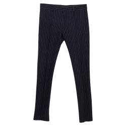 Pre Owned Gucci Navy Blue Striped Flannel Jersey Formal Pants L