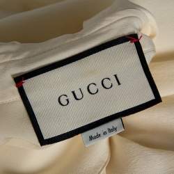 Pre Owned Gucci Cream Silk Button Front Neck Tie Detail Button Front Shirt M