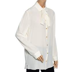Pre Owned Gucci Cream Silk Button Front Neck Tie Detail Button Front Shirt M
