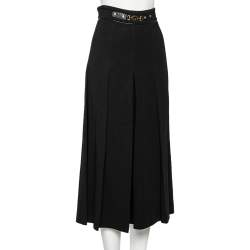 Pre Owned Gucci Black Crepe Horsebit Detailed Pleated Culottes L