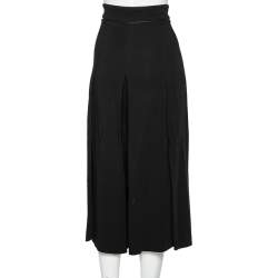 Pre Owned Gucci Black Crepe Horsebit Detailed Pleated Culottes L