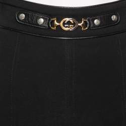 Pre Owned Gucci Black Crepe Horsebit Detailed Pleated Culottes L