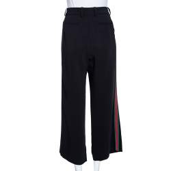 Pre Owned Gucci Black Crepe Web Stripe Trimmed Pants L