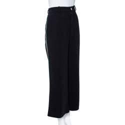 Pre Owned Gucci Black Crepe Web Stripe Trimmed Pants L