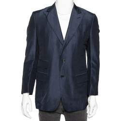 Gucci Navy Blue Linen & Silk Single Breasted Blazer XL 