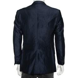 Gucci Navy Blue Linen & Silk Single Breasted Blazer XL 
