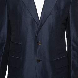 Gucci Navy Blue Linen & Silk Single Breasted Blazer XL 