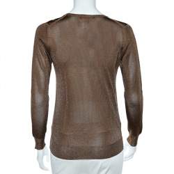 Pre Owned Gucci Brown Lurex Knit V-neck Sweater S