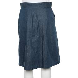 Pre Owned Gucci Blue Denim Web Stripe Trim Detail A-Line Skirt M