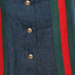 Pre Owned Gucci Blue Denim Web Stripe Trim Detail A-Line Skirt M