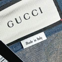 Pre Owned Gucci Blue Denim Web Stripe Trim Detail A-Line Skirt M