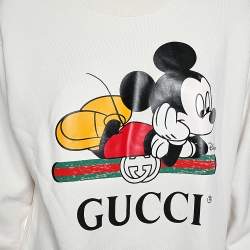 Pre Owned Gucci X Disney White Mickey Logo Printed Crewneck Sweatshirt M