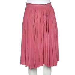 Gucci Pink Crepe De Chine Pleated Midi Skirt S