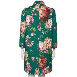 Gucci Green Floral Printed Quilted Cotton Button Front Coat M 