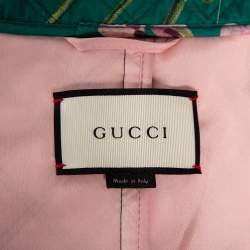 Gucci Green Floral Printed Quilted Cotton Button Front Coat M 