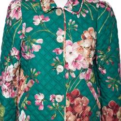 Gucci Green Floral Printed Quilted Cotton Button Front Coat M 