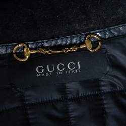 Pre Owned Gucci Black Leather & Wool Trimmed Bomber Jacket M