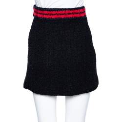 Pre Owned Gucci Black Tweed Contrast Trim Detailed Mini Skirt S
