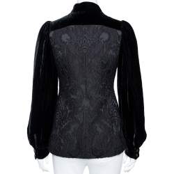 Pre Owned Gucci Black Jacquard Wool & Velvet Balloon Sleeve Button Front Jacket S