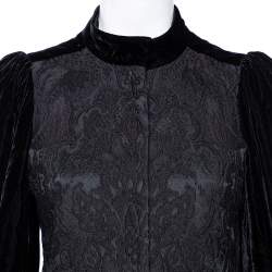 Pre Owned Gucci Black Jacquard Wool & Velvet Balloon Sleeve Button Front Jacket S