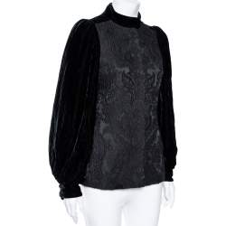 Pre Owned Gucci Black Jacquard Wool & Velvet Balloon Sleeve Button Front Jacket S