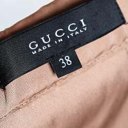 Pre Owned Gucci Beige Silk Elastic Waist Detail Pants S
