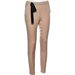 Pre Owned Gucci Beige Silk Elastic Waist Detail Pants S