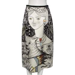 Pre Owned Gucci Multicolored Moth Strength Printed Silk Midi Skirt M