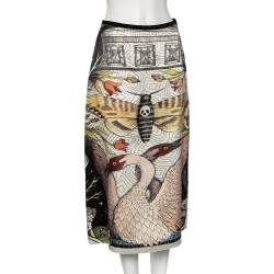 Pre Owned Gucci Multicolored Moth Strength Printed Silk Midi Skirt M