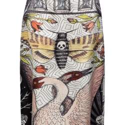 Pre Owned Gucci Multicolored Moth Strength Printed Silk Midi Skirt M