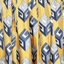 Gucci Yellow Cube Printed Silk Pleated Midi Skirt S
