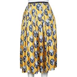 Gucci Yellow Cube Printed Silk Pleated Midi Skirt S
